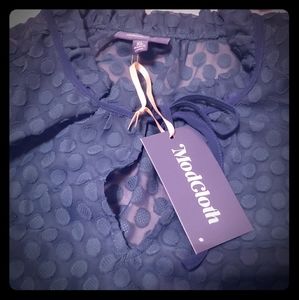 Modcloth Green Polka Dot Sheer Blouse | Green, XL